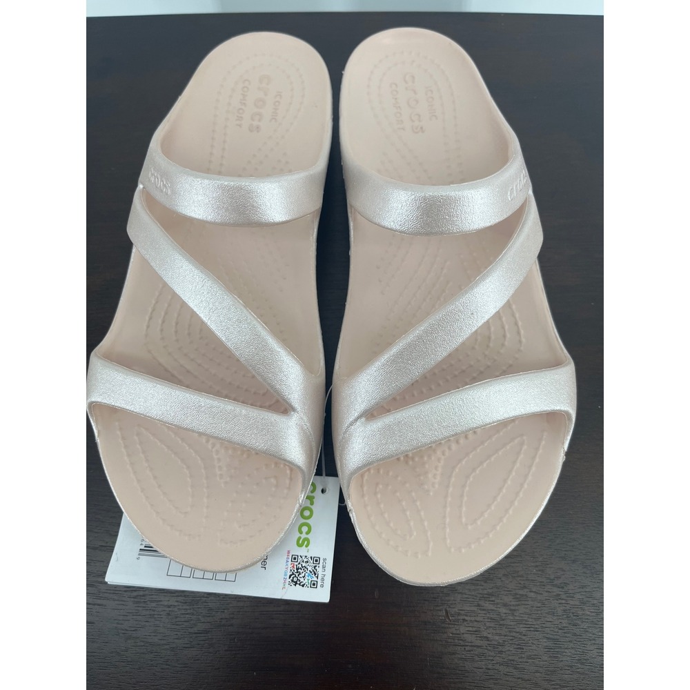 Crocs Kadee II Shimmer Sandal Rose Gold Oyster Slides 211713-6UR Womens 7 NEW